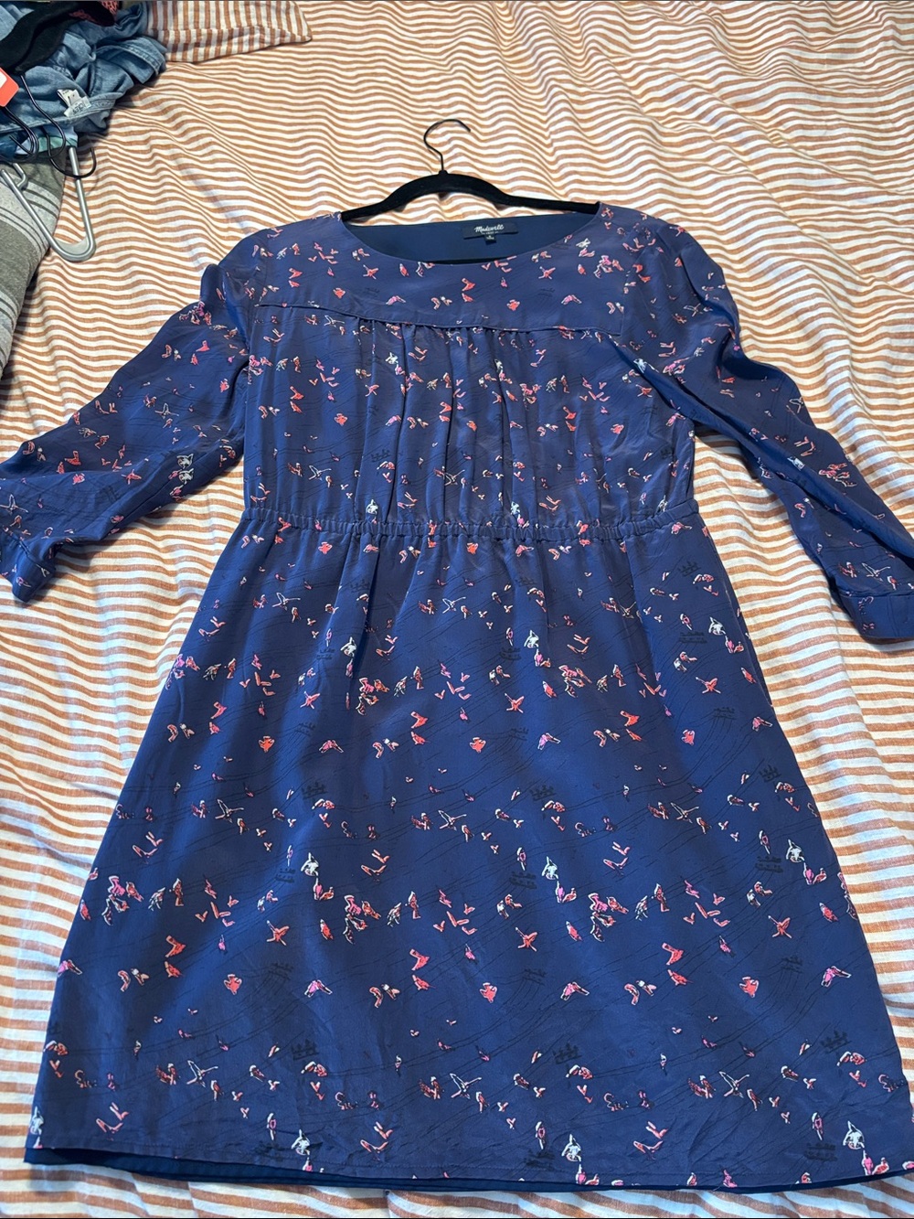 Madewell silk bird pattern A-Line Dress